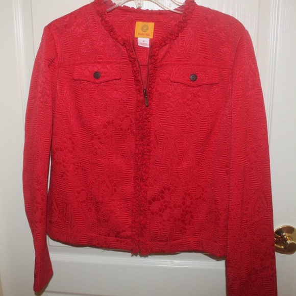 Ruby Rd red long sleeve short zip jacket 4 pockets ruffled trim 10 New no tags… - Picture 4 of 6